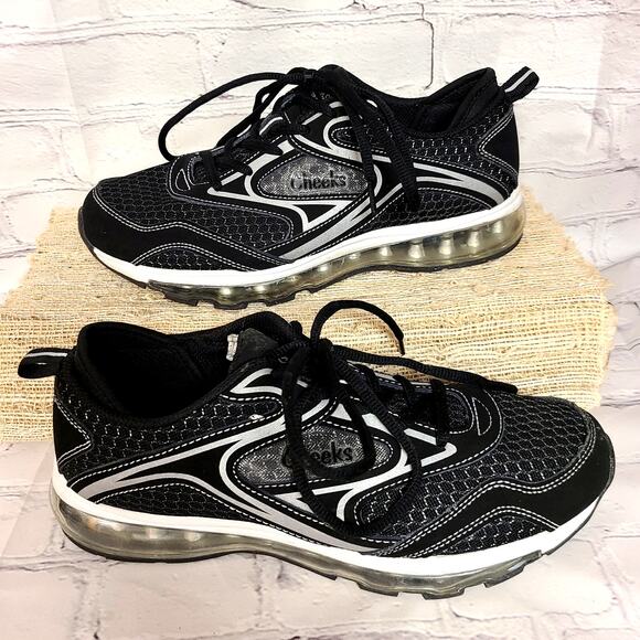 Cheeks Air Trac Trainer Womens Sz 9 Black Silver Sneakers Streetwear Athleisure - Picture 2 of 5